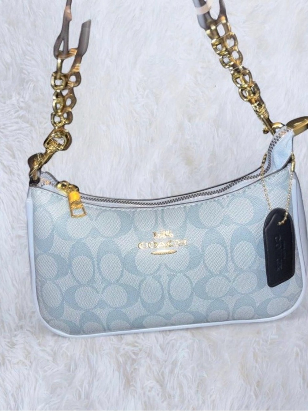 Coach Signature Shoulder Bag in Pale Blue with White Trim - Picture 7 of 8
